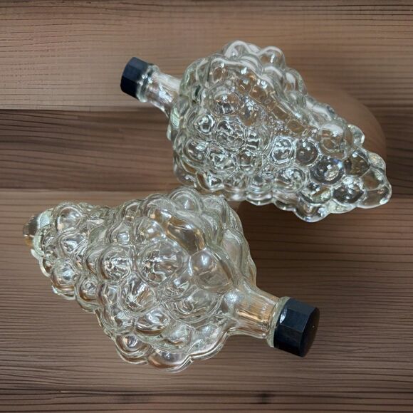 Other - 2 Vintage Clear Glass Grapes Cluster Shaped Wine Bottle Decanter Stamped Turkey